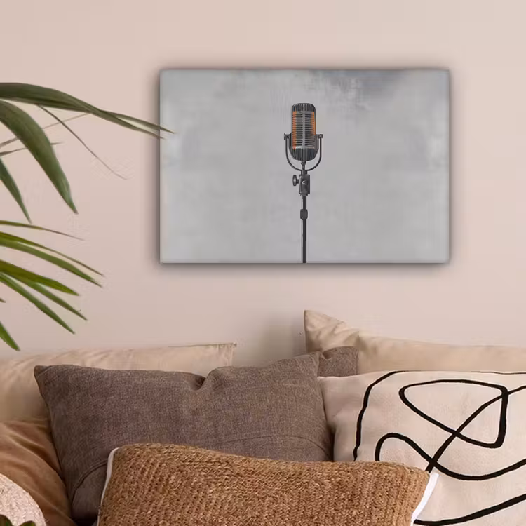 Microfoon - Vintage - Illustratie - Grijs canvas 2cm klein -sfeer1