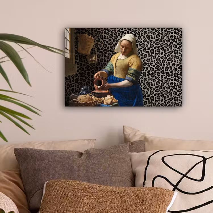 Melkmeisje - Kunst - Panterprint - Vermeer - Schilderij - Oude meesters canvas 2cm klein -sfeer1