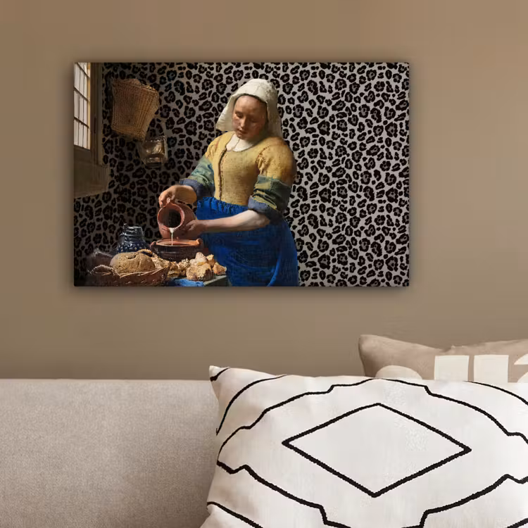 Melkmeisje - Kunst - Panterprint - Vermeer - Schilderij - Oude meesters canvas 2cm klein -sfeer3