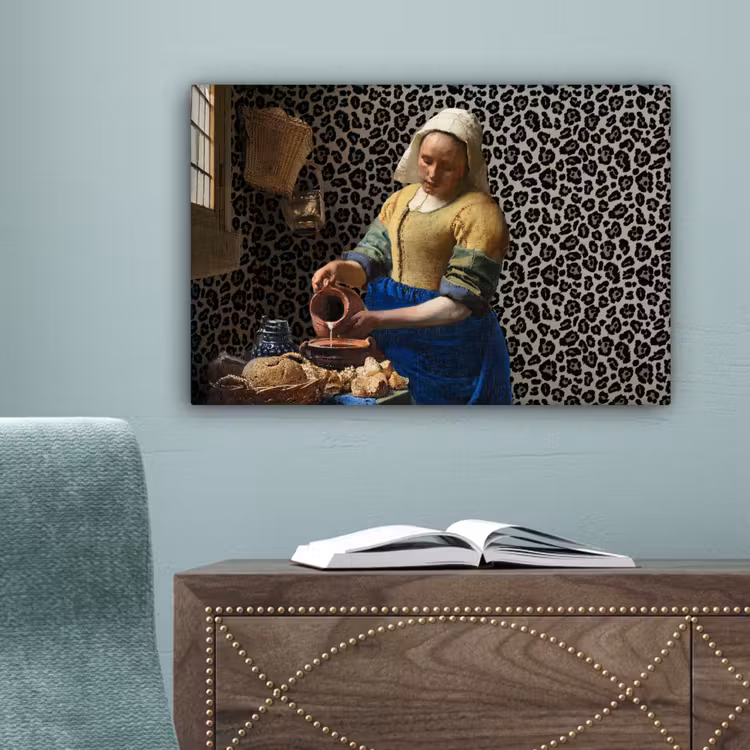 Melkmeisje - Kunst - Panterprint - Vermeer - Schilderij - Oude meesters canvas 2cm klein -sfeer4