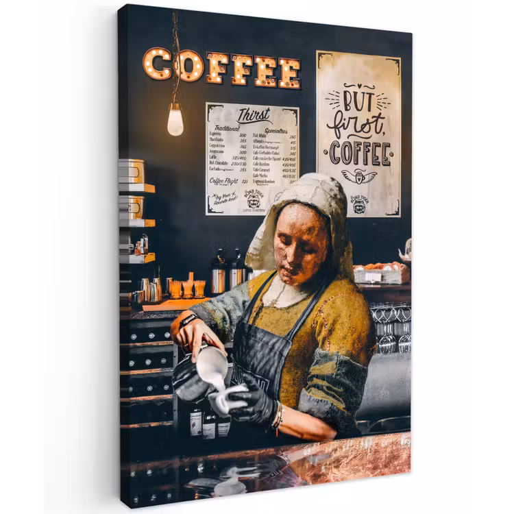 Melkmeisje - Barista - Koffie - Vintage - Kunst - Abstract - Schilderij - Oude meesters canvas 2cm klein -z3d