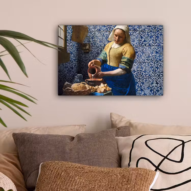 Melkmeisje - Delfts Blauw - Vermeer - Schilderij - Oude meesters canvas 2cm klein -sfeer1