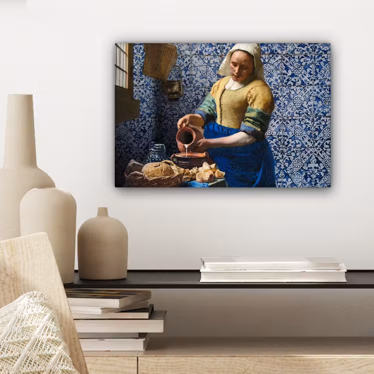 Melkmeisje - Delfts Blauw - Vermeer - Schilderij - Oude meesters canvas 2cm klein -sfeer6