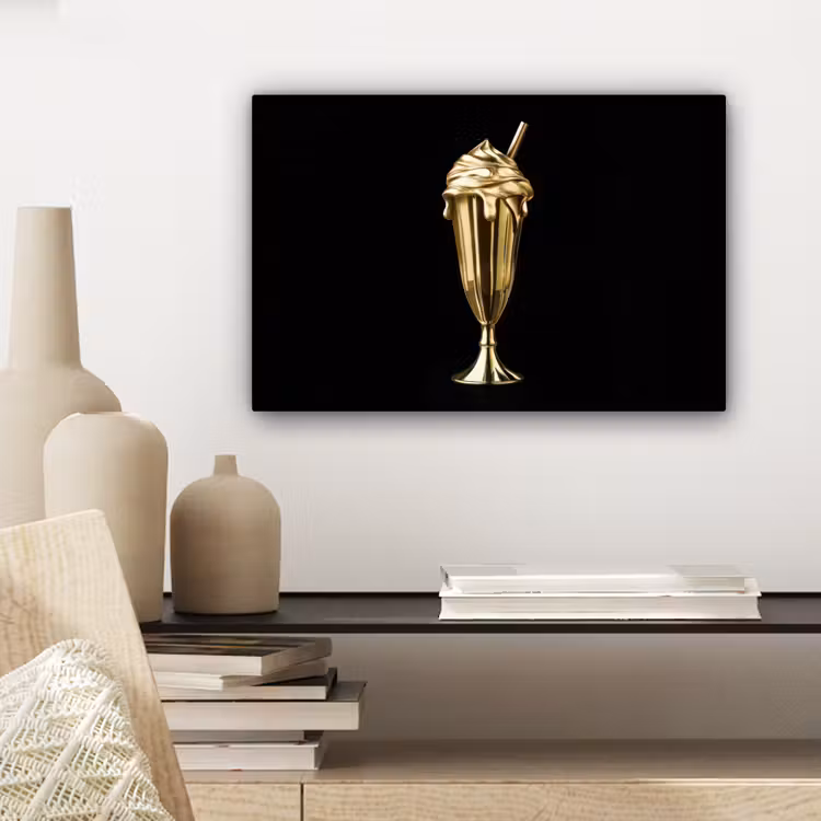 Milkshake - Goud - Drinken - Zwart canvas 2cm klein -sfeer6
