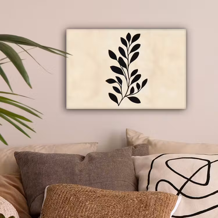 Minimalistisch - Tak - Bladeren - Zwart canvas 2cm klein -sfeer1