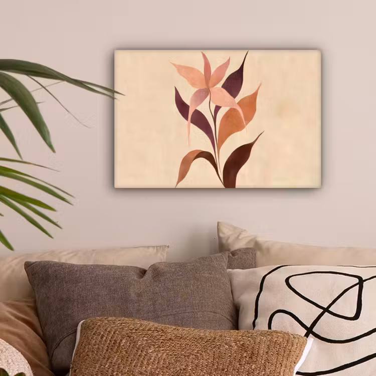 Minimalistisch - Bloem - Bladeren - Beige canvas 2cm klein -sfeer1