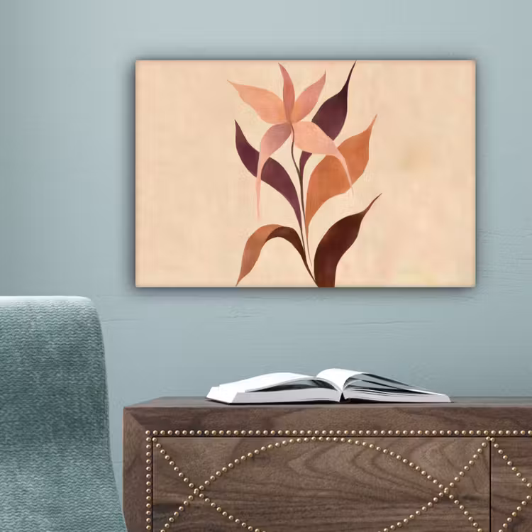 Minimalistisch - Bloem - Bladeren - Beige canvas 2cm klein -sfeer4
