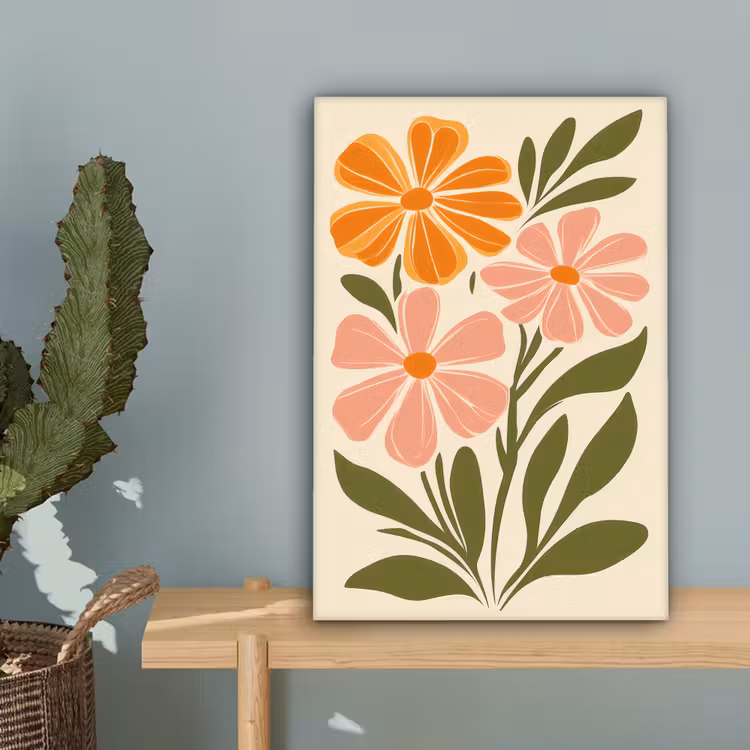 Minimalistisch - Bloemen - Bladeren - Roze canvas 2cm klein -sfeer4