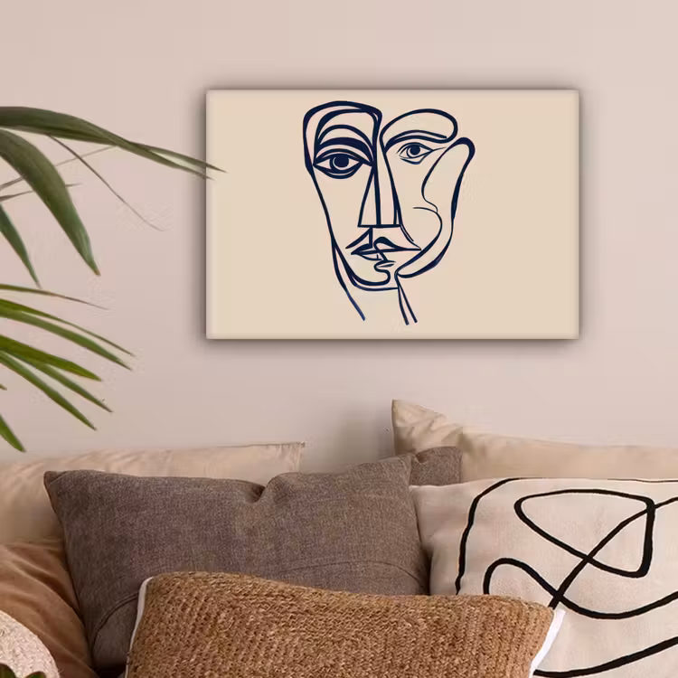 Minimalistisch - Lijnillustratie - Beige - Donkerblauw canvas 2cm klein -sfeer1