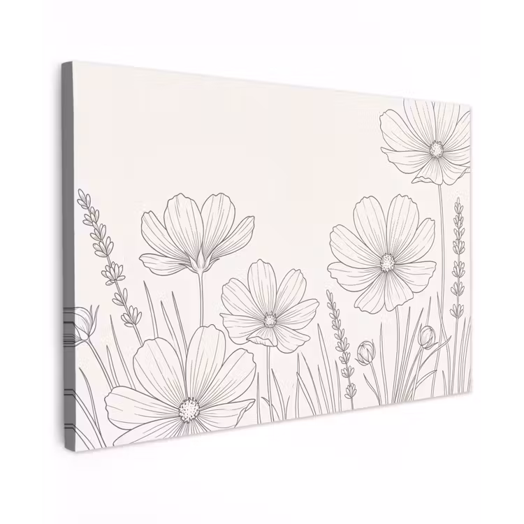 Minimalistisch - Modern - Bloemen - Beige canvas 2cm klein -z3d