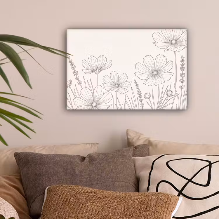 Minimalistisch - Modern - Bloemen - Beige canvas 2cm klein -sfeer1
