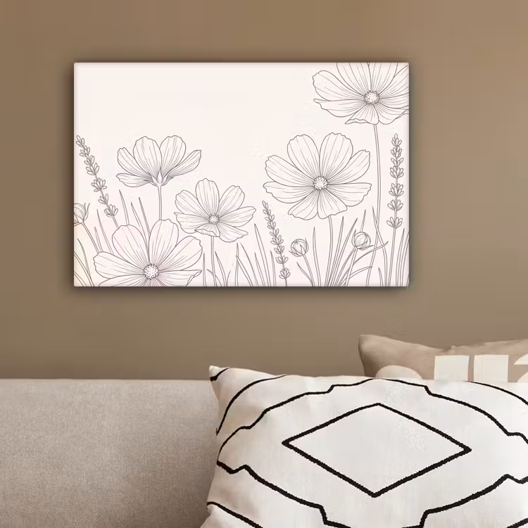 Minimalistisch - Modern - Bloemen - Beige canvas 2cm klein -sfeer3