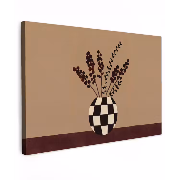 Minimalistisch - Vaas - Bloemen - Bruin canvas 2cm klein -z3d