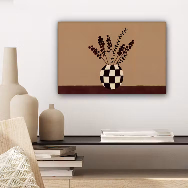 Minimalistisch - Vaas - Bloemen - Bruin canvas 2cm klein -sfeer6
