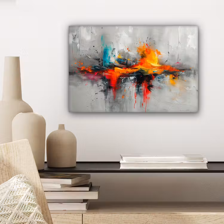 Moderne kunst - Oranje - Grijs - Abstract canvas 2cm klein -sfeer6