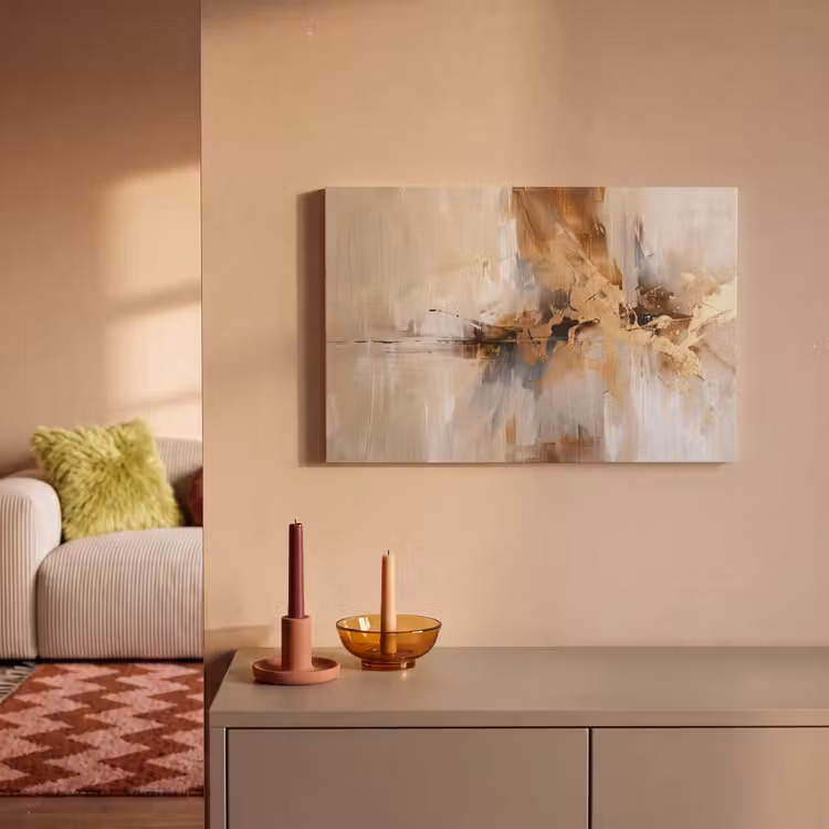 Modern - Bruin - Abstract - Beige canvas 2cm klein -sfeer1