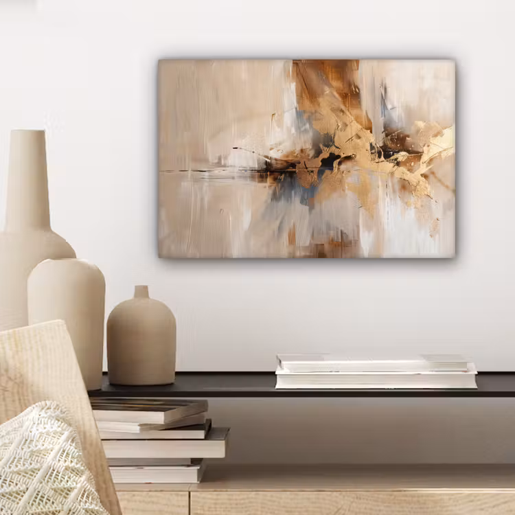 Modern - Bruin - Abstract - Beige canvas 2cm klein -sfeer6