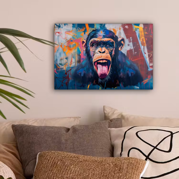 Aap - Tong - Abstract - Zwart canvas 2cm klein -sfeer1
