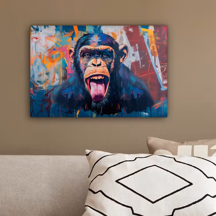 Aap - Tong - Abstract - Zwart canvas 2cm klein -sfeer3