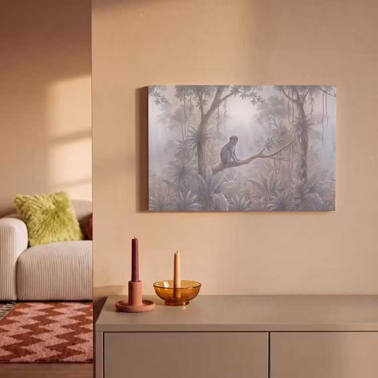 Aap - Boom - Jungle - Natuur - Grijs canvas 2cm klein -sfeer1