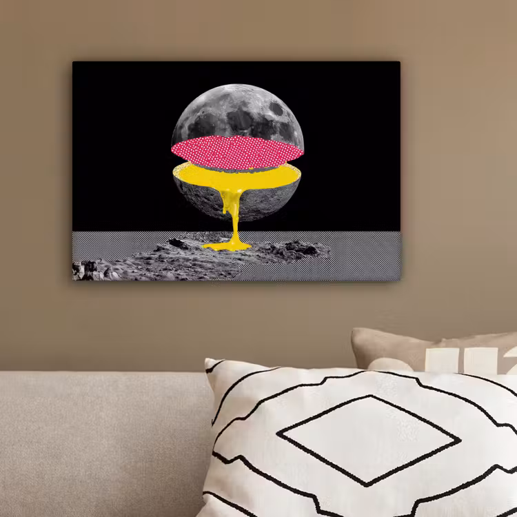 Maan - Geel - Roze - Zwart canvas 2cm klein -sfeer3