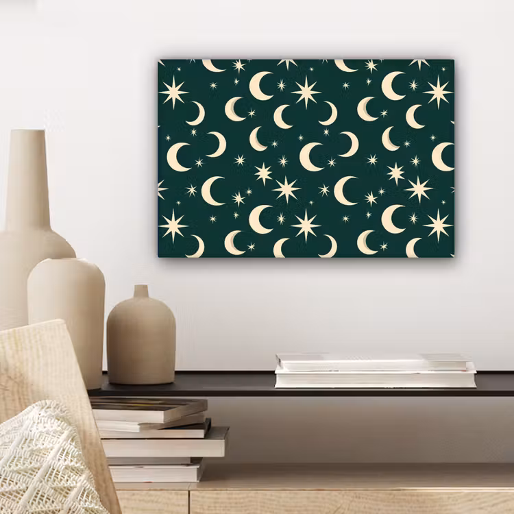 Manen - Sterren - Groen canvas 2cm klein 34 -sfeer6