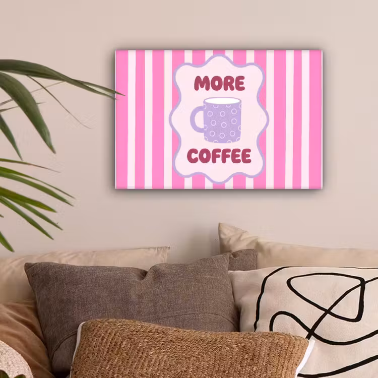 More coffee - Roze - Paars - Strepen - Mok canvas 2cm klein -sfeer1