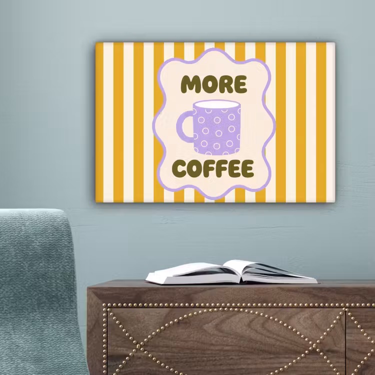 More coffee - Geel - Paars - Strepen - Mok canvas 2cm klein -sfeer4