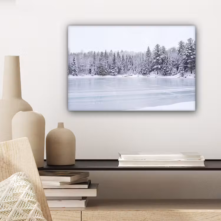 Meer - Dennen - IJs - Winter - Rustgevend canvas 2cm klein -sfeer6
