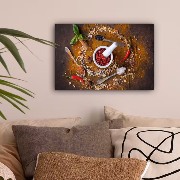 Vijzel - Kruiden - Lepels - Specerijen - Bruin - Peper canvas 2cm klein -sfeer1