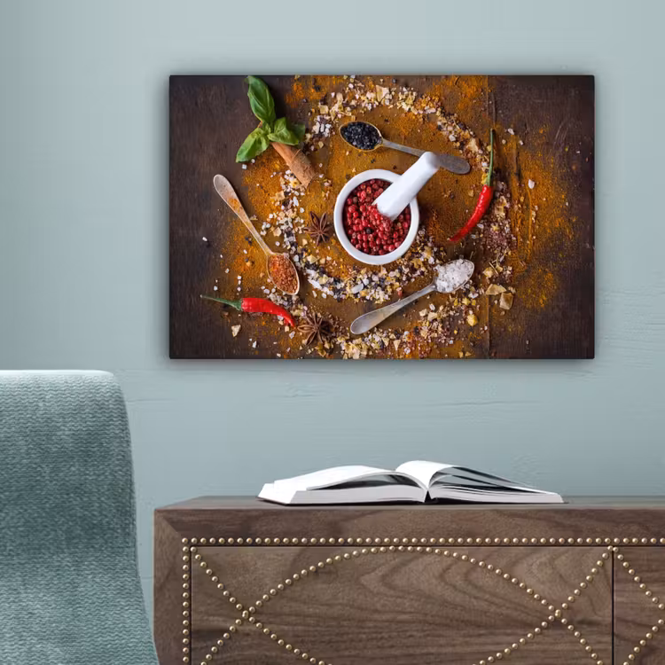 Vijzel - Kruiden - Lepels - Specerijen - Bruin - Peper canvas 2cm klein -sfeer4