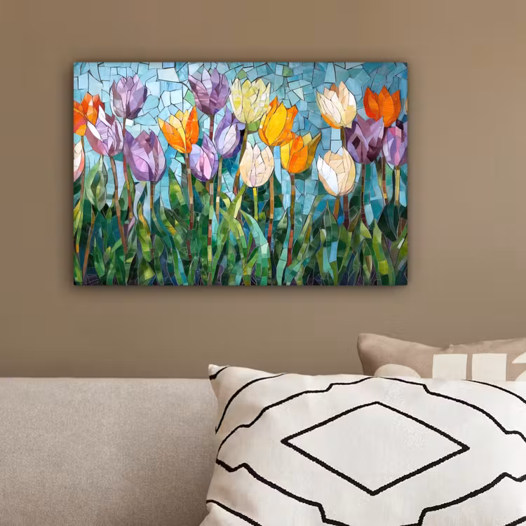 Mozaïek - Veld - Tulpen - Kleurrijk canvas 2cm klein -sfeer3