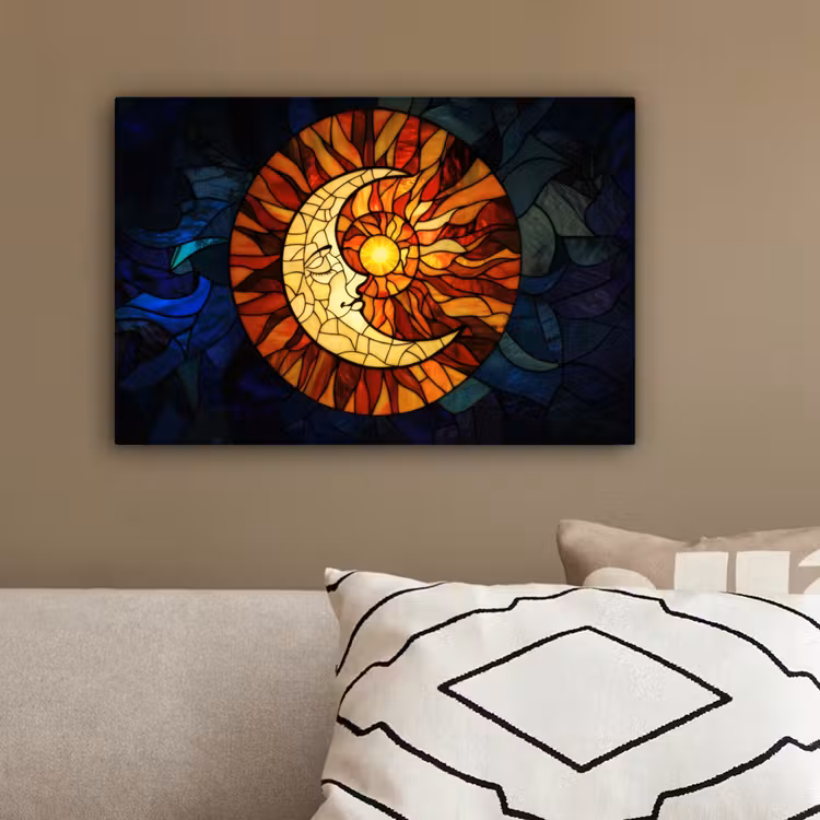 Mozaïek - Glas - Maan - Donkerblauw canvas 2cm klein -sfeer3