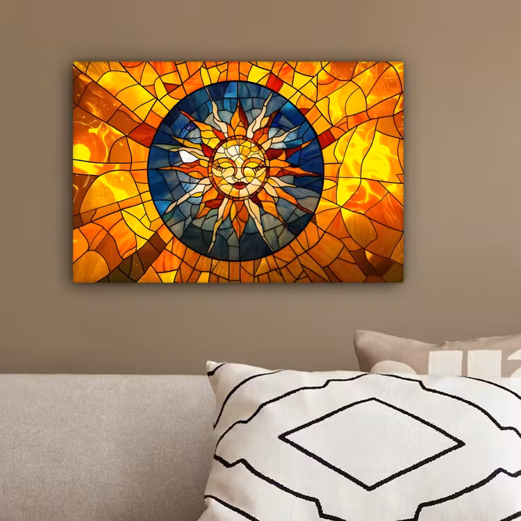 Mozaïek - Zon - Geel - Cirkel canvas 2cm klein -sfeer3