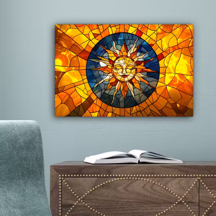 Mozaïek - Zon - Geel - Cirkel canvas 2cm klein -sfeer4