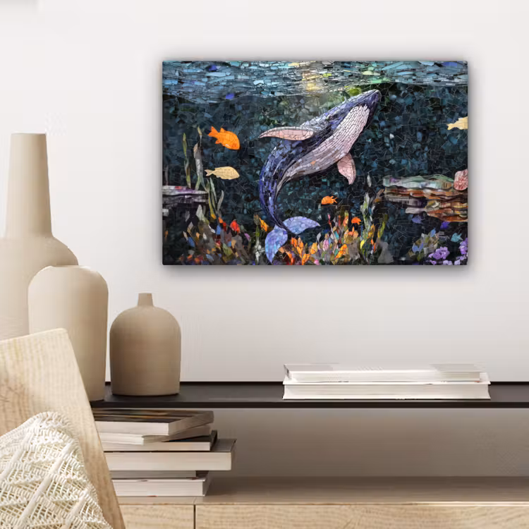 Mozaïek - Walvis - Koraal - Water canvas 2cm klein -sfeer6