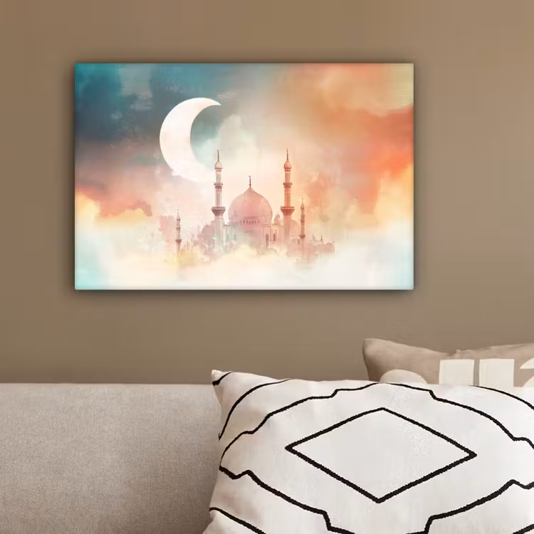 Moskee - Kleurrijke wolken - Arabisch - Ramadan - Islamitische canvas 2cm klein -sfeer3