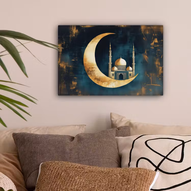 Moskee - Halve maan - Goud - Ramadan - Islamitische canvas 2cm klein -sfeer1