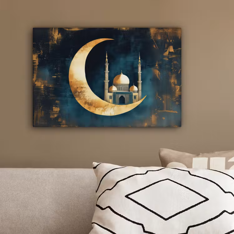 Moskee - Halve maan - Goud - Ramadan - Islamitische canvas 2cm klein -sfeer3