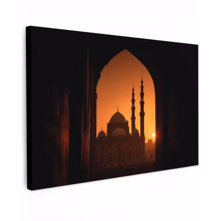 Moskee - Oranje hemel - Donkere boogopening canvas 2cm klein -z3d