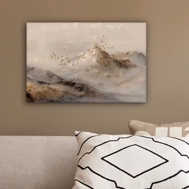 Berglandschap - Mist - Penseelstreken canvas 2cm klein -sfeer3