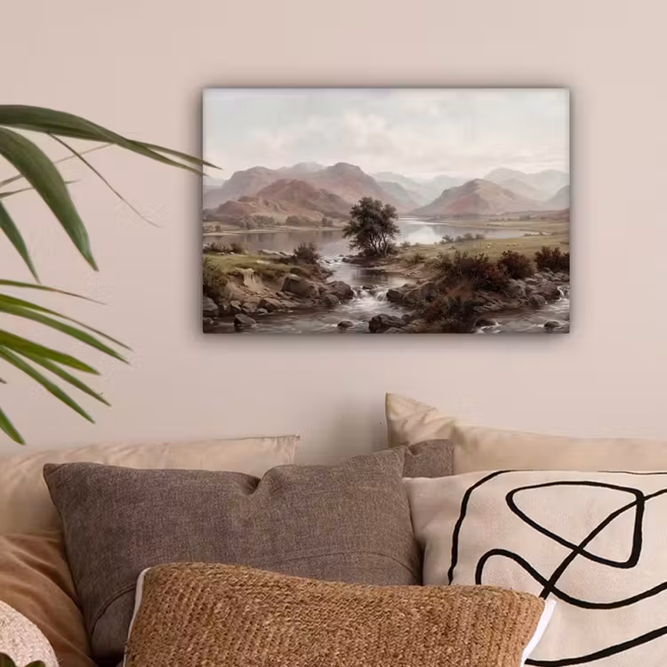 Berglandschap - Meer - Bergen - Vallei - Klassiek canvas 2cm klein -sfeer1