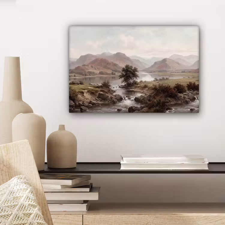Berglandschap - Meer - Bergen - Vallei - Klassiek canvas 2cm klein -sfeer6