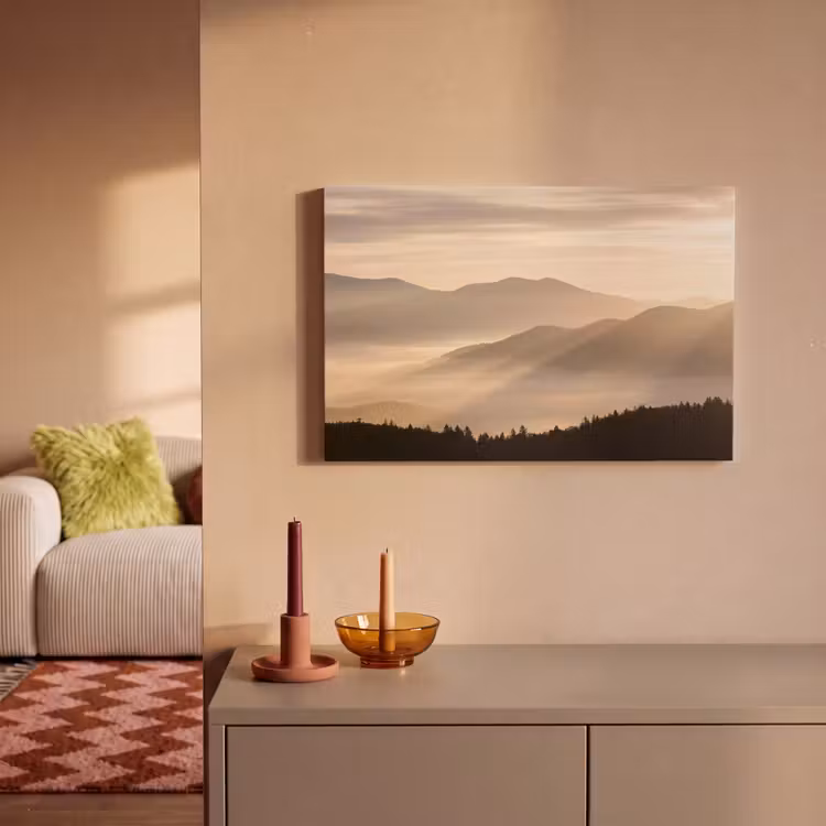 Bergen - Mist - Zonnestralen canvas 2cm klein -sfeer1