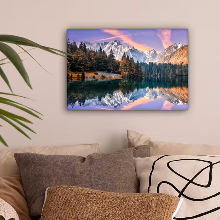 Bergen - Bos - Water - Lucht - Roze - Paars canvas 2cm klein -sfeer1