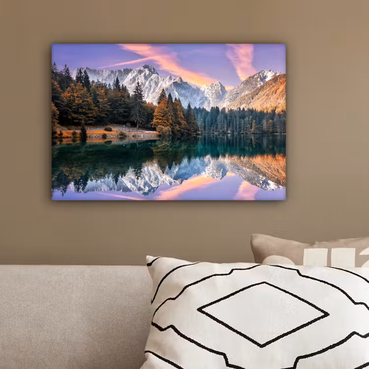 Bergen - Bos - Water - Lucht - Roze - Paars canvas 2cm klein -sfeer3