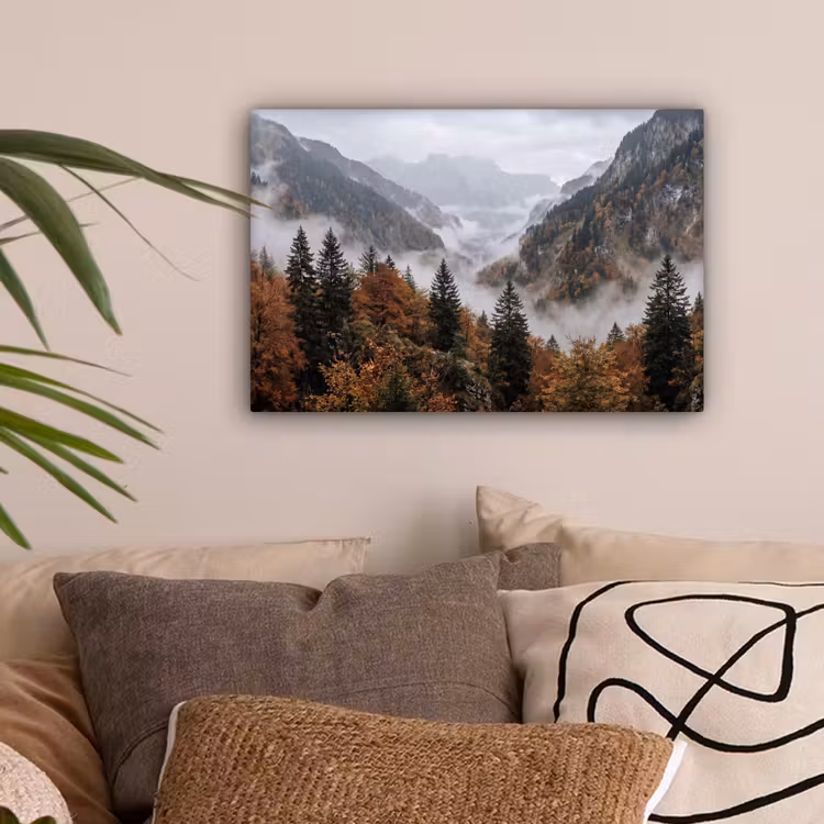 Bergen - Vallei - Mist - Herfst - Natuur canvas 2cm klein -sfeer1