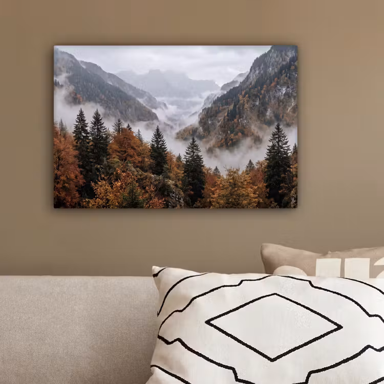 Bergen - Vallei - Mist - Herfst - Natuur canvas 2cm klein -sfeer3