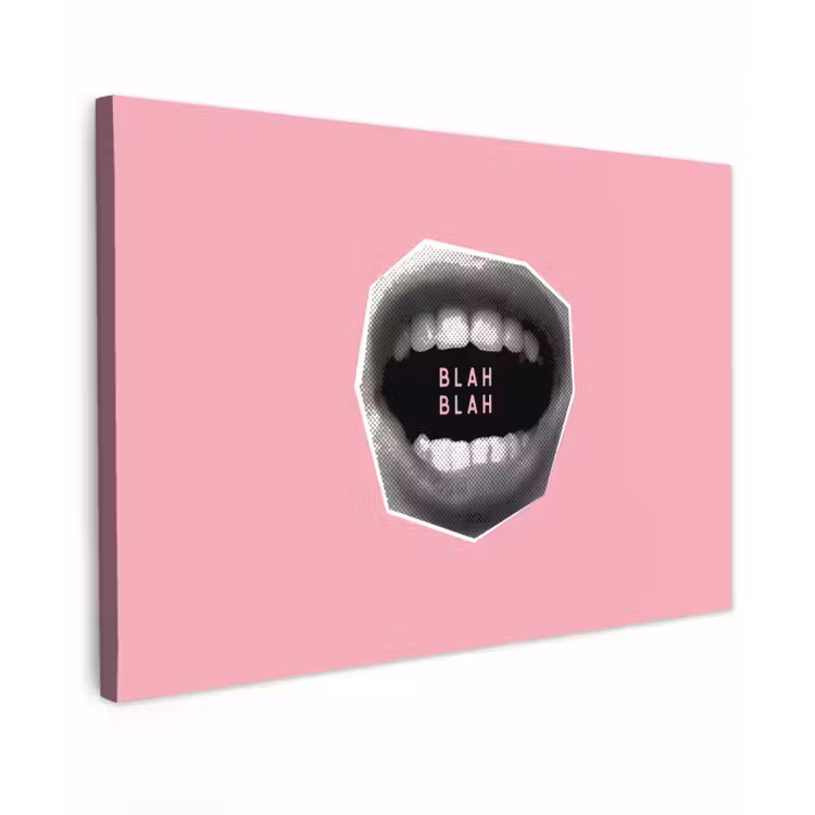 Mond - BLAH BLAH - Roze canvas 2cm klein -z3d