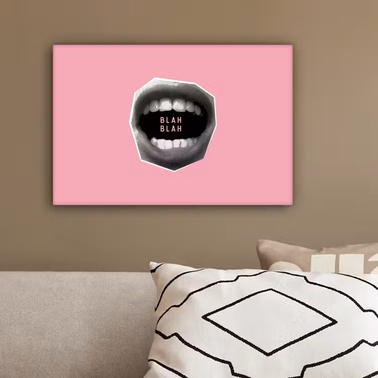 Mond - BLAH BLAH - Roze canvas 2cm klein -sfeer3